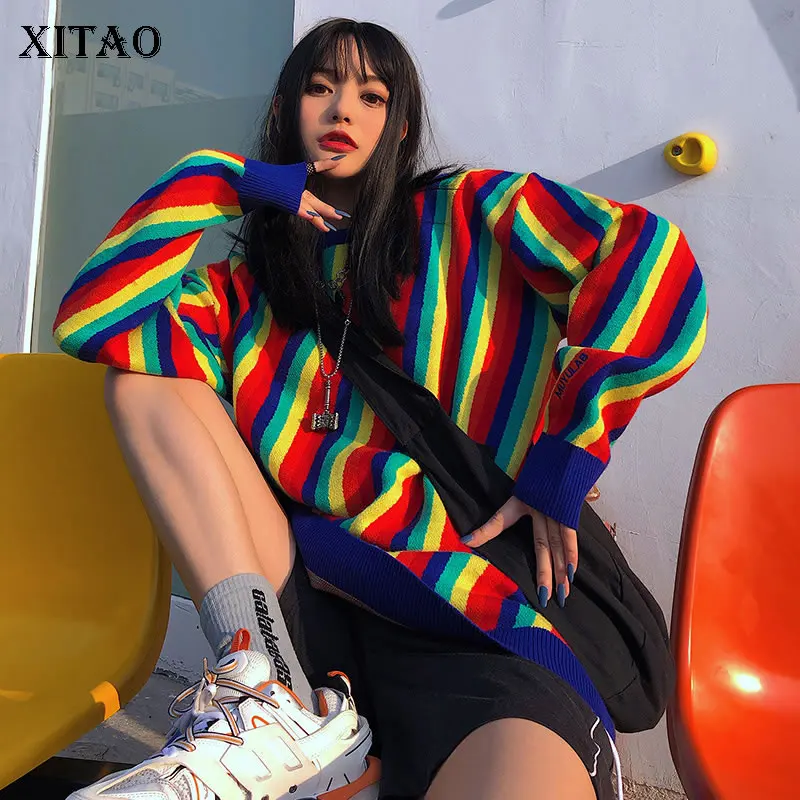 

XITAO Knitted Women Sweater Fashion New Pullover Full Sleeve Elegant 2020 Spring Small Fresh Loose Minority Sweater DMY3044