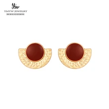 YMYW, винтажные золотые веерные серьги-гвоздики, металлический сплав цинка, эмаль, полукруглые правильной геометрической формы, модный шарм, серьги для женщин, подарок матери