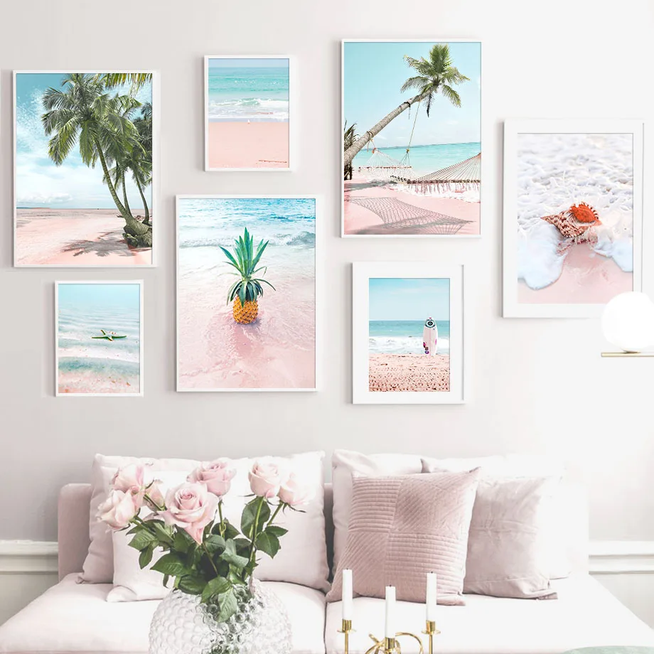 Pink-Sea-Beach-Shell-Pineapple-Hammock-Nordic-Posters-And-Prints-Wall-Art-Canvas-PaintingWall-Pictures-For