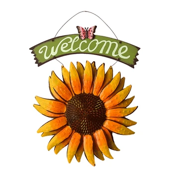 

Vintage Iron Hanging Butterfly Sunflower Welcome Sign 15 Inch For Door Hanging Home Decor