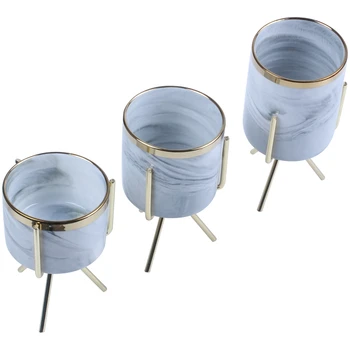 

Nordic Marble Pattern Vase Ceramic Iron Art Vase Rose Gold Silver Tabletop Green Plant Flower Pot Home Office Vases Decorative,
