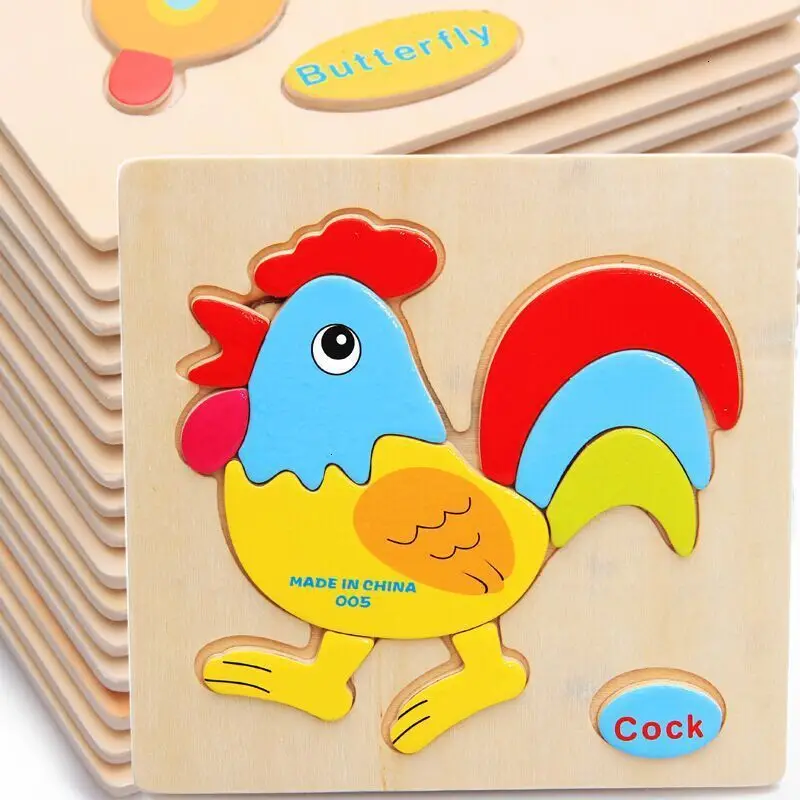 Wooden Made Educational Toys creative Animal Jigsaw Cock Puzzle for kids Adults