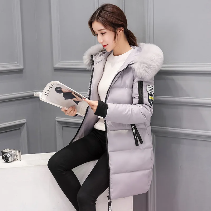 

Photo Shoot New Style Korean-style down Jacket Cotton-padded Clothes Women's Mid-length Slim Fit Thickening Large Fur Collar Win