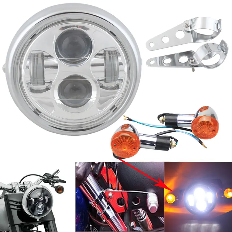 

Motorcycle Headlight Hi&Lo Beam W/ Turn signals Light Bracket Mount For Harley Honda Suzuki Yamaha