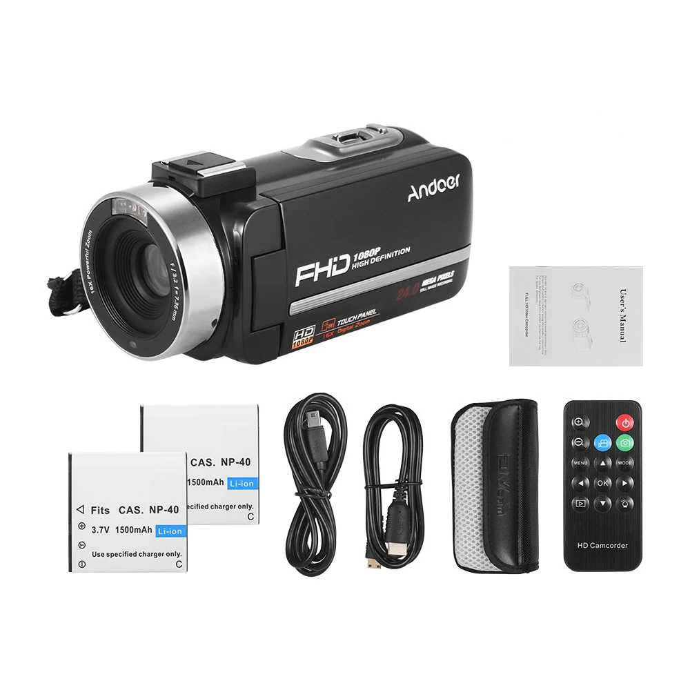 Option3 Andoer HDV-301LTRM 1080P 24MP FHD Цифровая видеокамера DV камера ночного видения " сенсорный экран+ 2* аккумуляторная батарея - Цвет: Option3