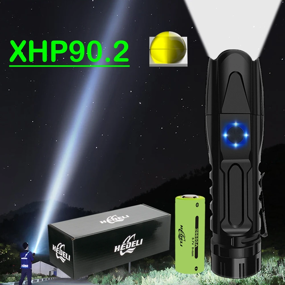 Самый мощный светодиодный мини фонарик 300000 люмен XHP90.2 XHP70 перезаряжаемые
