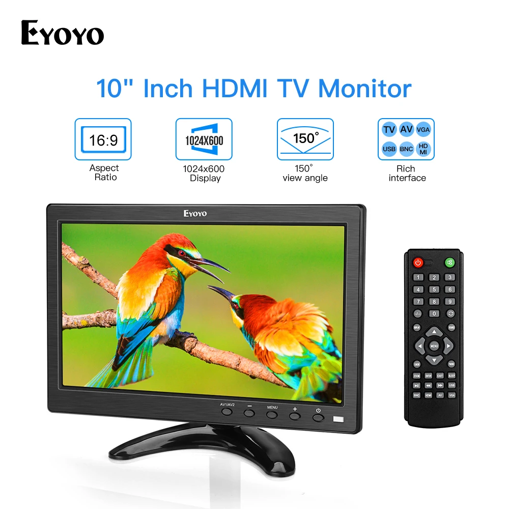 

Eyoyo 10" IPS HDMI Monitor Portable Small 1024x600 LCD Screen Display with VGA AV USB Remote Control for PC CCTV Security System