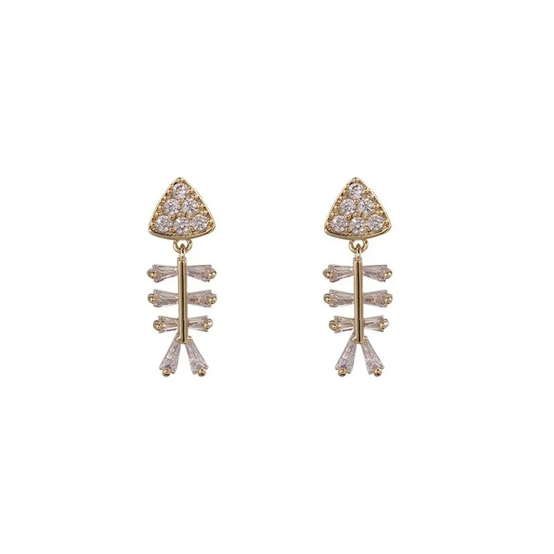 

S925 silver pin simple personality ultra-flash crystal fish bone ear small Sen line high-sense ear nail anti-allergy jewelry