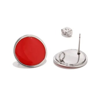 

Red/Black Enamel Stainless Steel Round Earring Posts 18mm Curved Disk Post Earrings Pad with Open Ring Hypoallergenic