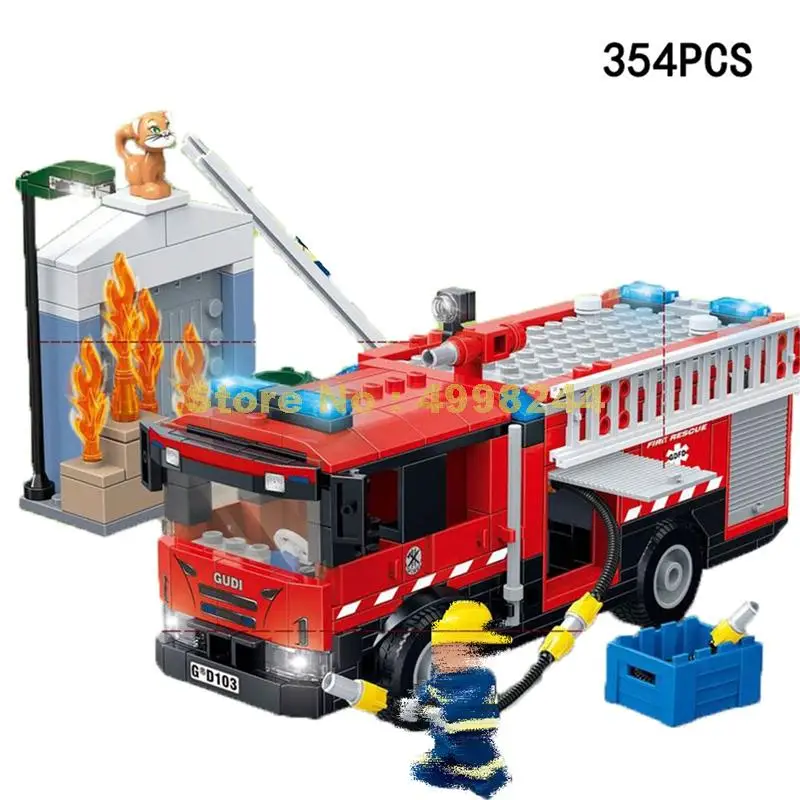 

9222 354pcs city fire rescue vehicle truck building block 2 figures Bricks Toy