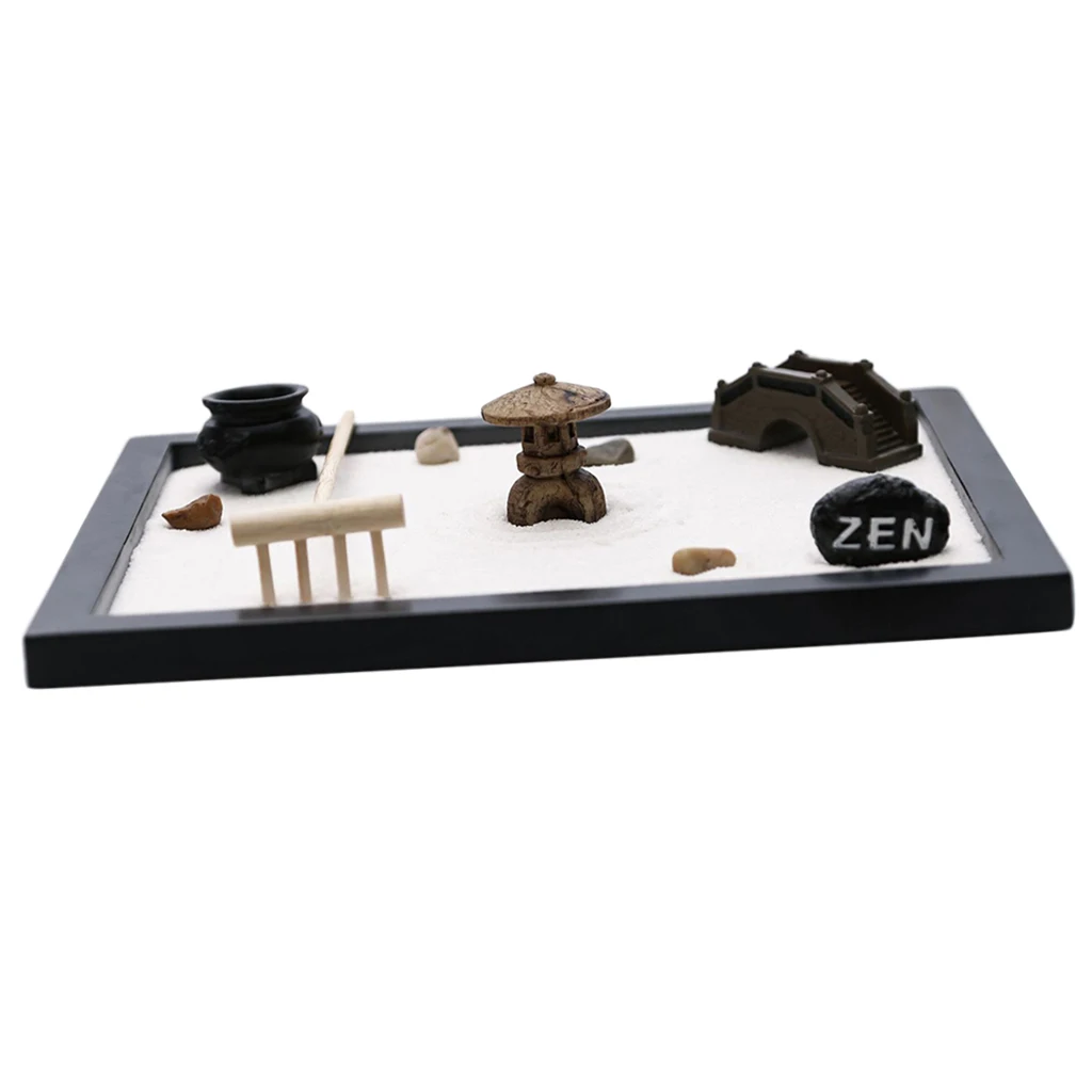 Wooden Zen Garden Accessories Tools Kits - Mini Rake Stamp Decorations Office Tabletop Sand Garden Rocks Plants Fairy Garden