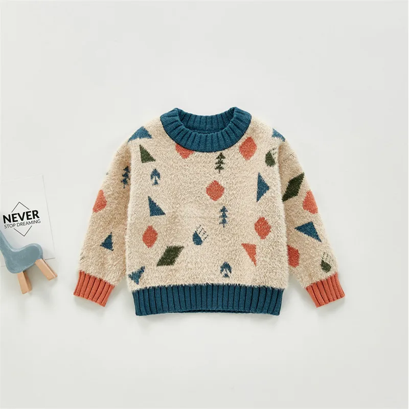 

Baby Cartoon Geometric Pattern Sweater Long Sleeve Pullover Knitwear for Boys Girls Sweaters