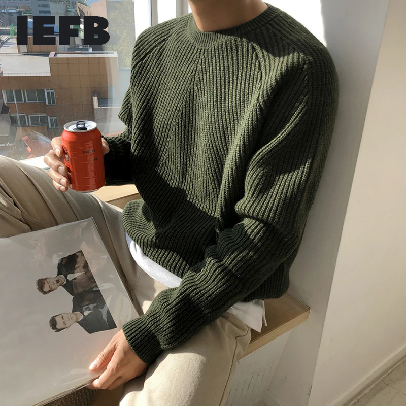 Classic Sweater Iefb/mens Kintted-Tops Loose Male Winter Korean-Fashion Collar Wear