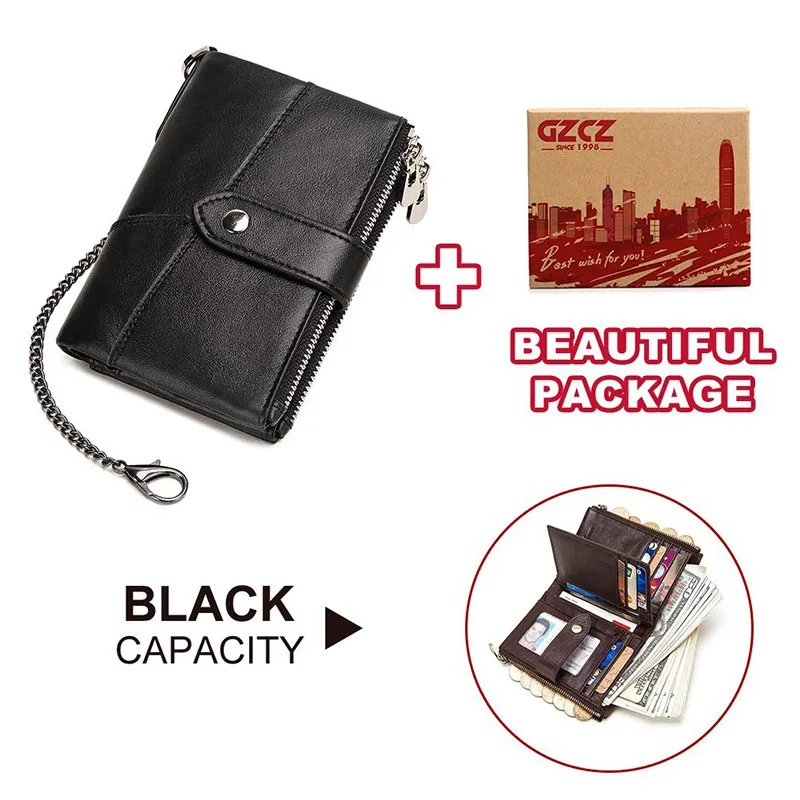 GZCZ бренд Rfid натуральная кожа мужской кошелек бумажники-портфели портмоне Короткий Мужской кошелек держатель для карт маленький portomonee - Цвет: Black M BC