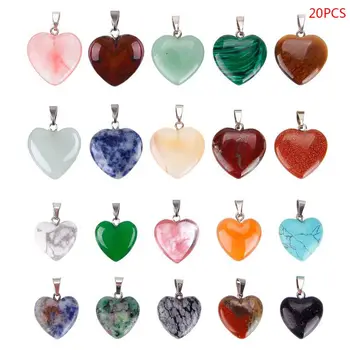 

20 Pcs Heart-shaped Necklace Pendants Natural Stone Dangle for Jewelry Making
