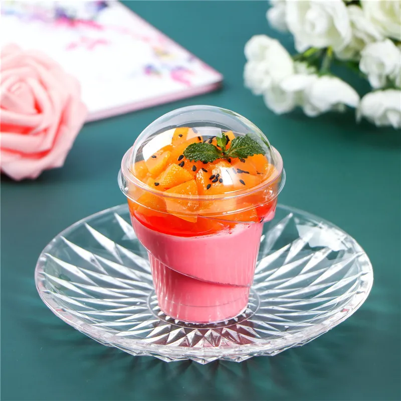 

50pcs High quality creative baking package cake dessert cup 140ml transparent ice cream pudding yogurt plastic cups with lid