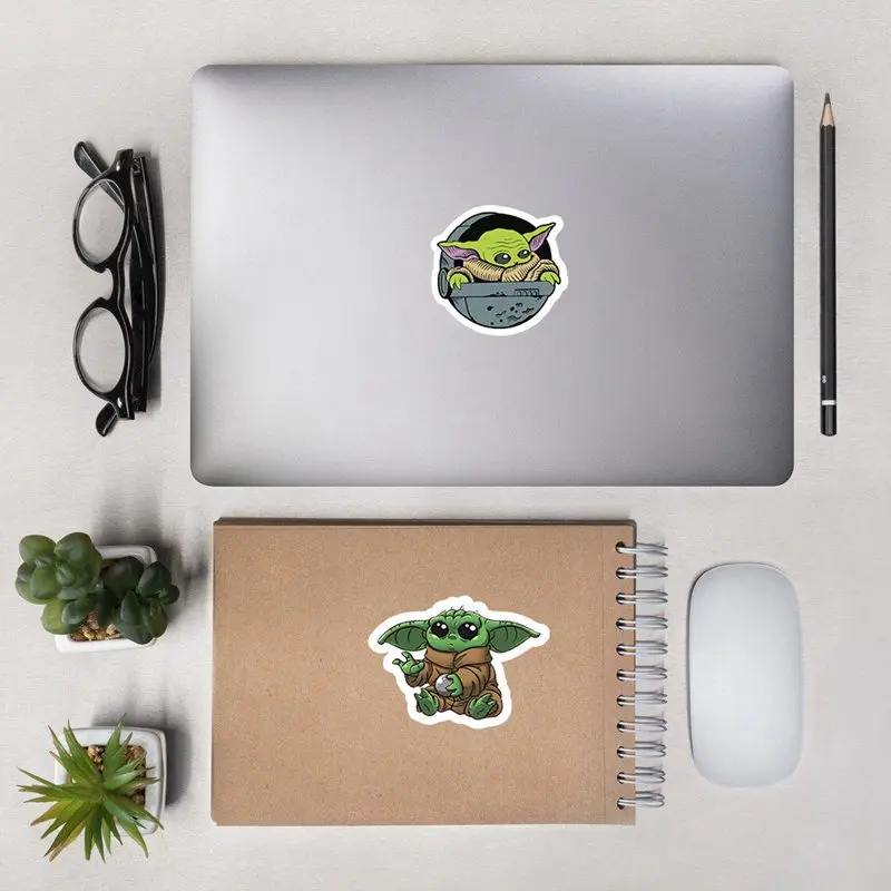 5PCS Cartoon Star Wars Baby Yoda Stickers For Kids Waterproof PVC Laptop Luggage Skateboard Motorcycle Sticker 4