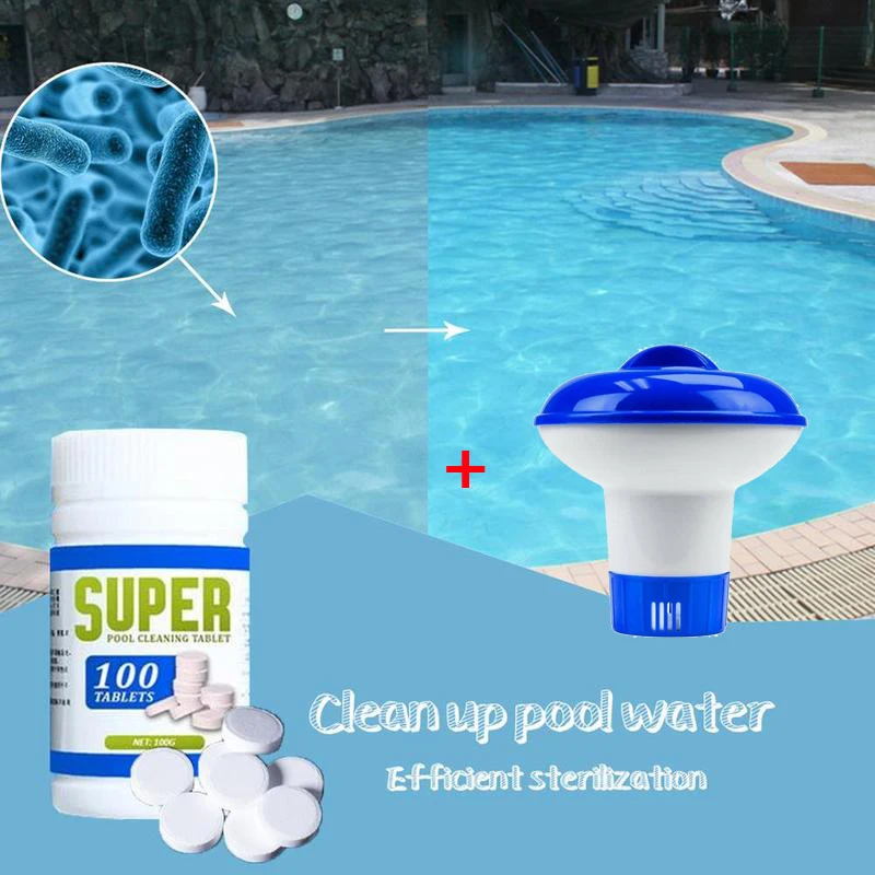 

100pcs Magic Pool Cleaning Effervescent Chlorine Tablets Cage Disonfectant Swimming Pool Clarifier Chemical Floating Dispenser