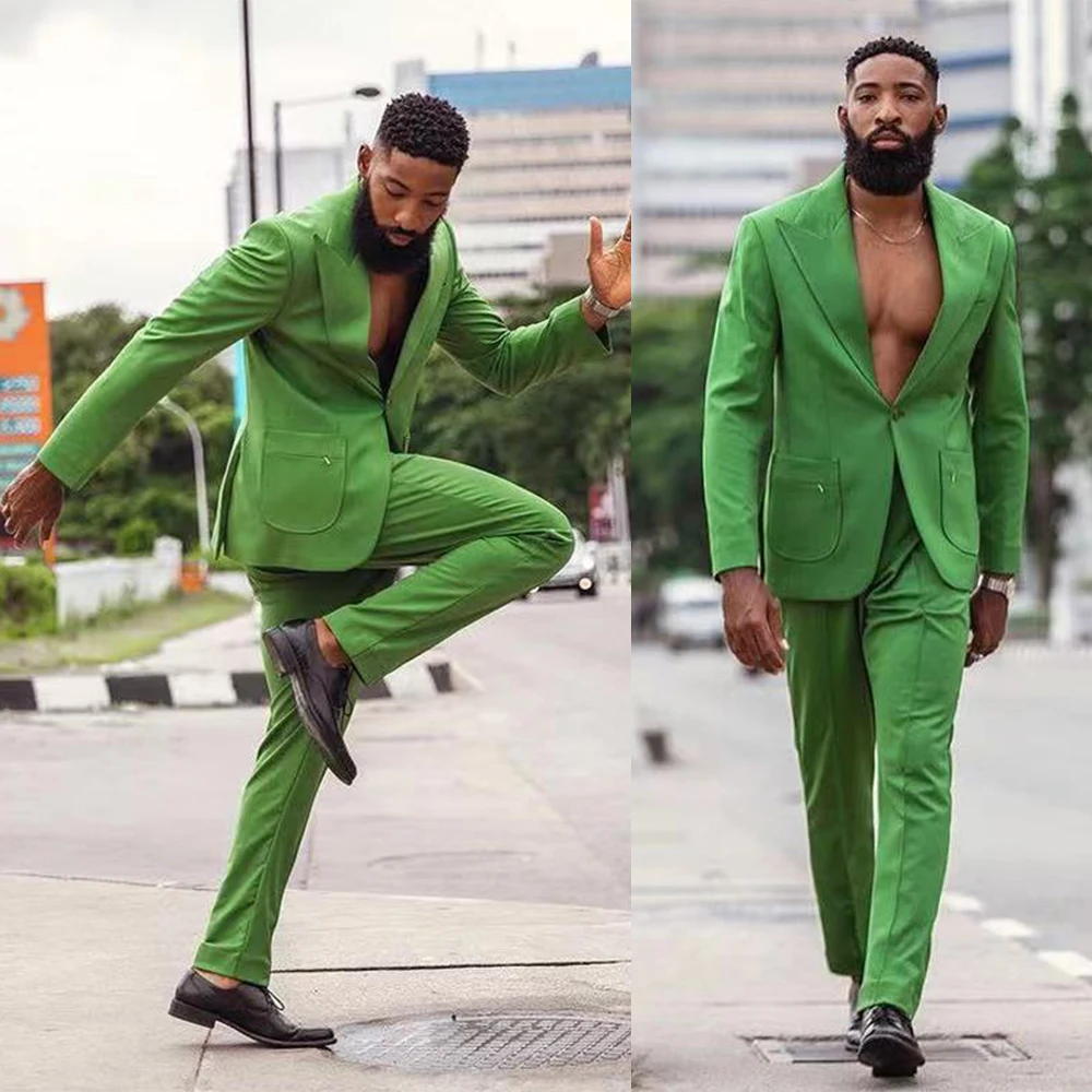 Unieke Stijl 2 Stuks Mannen Pakken Op Maat Groene Mode Mannen Pak Bruiloft Bruidegom Tuxedos Bruiloft Jas Mode causale Prom AliExpress