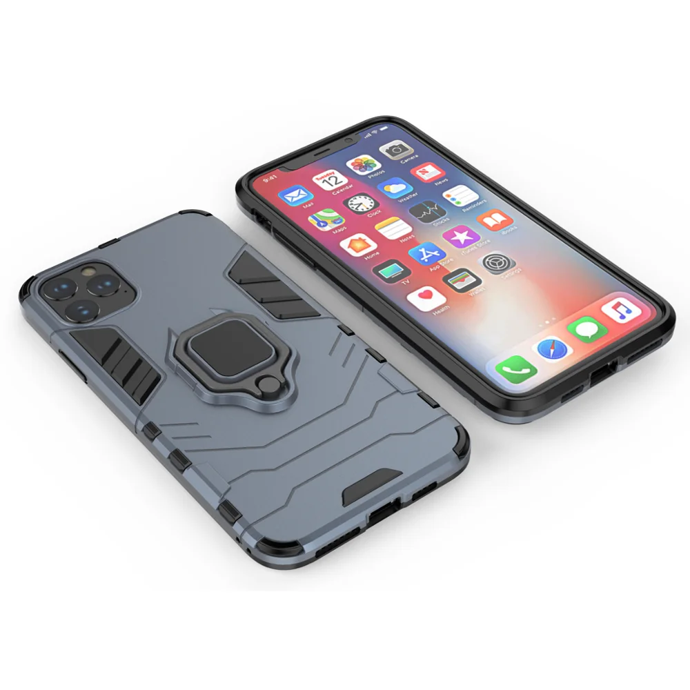 Противоударный бронированный чехол для iPhone 11 Pro 11 Pro Max Stand Car Ring Phone Cover для Apple iPhone 11 Pro max case - Цвет: Синий