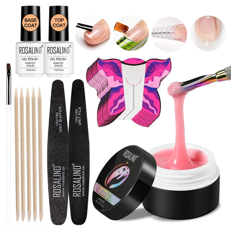 Rosalind Poly Extension Nail Gel Set Pure Color Manicure Professional Builder Poly Nail Gel Matt Top Base Coat Tools Kit Nuovo