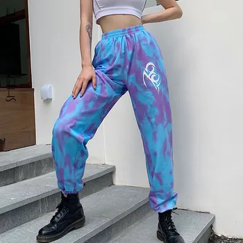 

SHENGPALAE 2020 Spring Vintage Patchwork Joggers Sweatpants Harajuku Woman Trousers Elastics High Waist Tie Dye Pants ZA4714