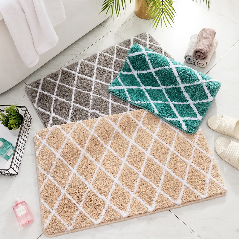 

3 Colors Modern Geometry Pattern Anti-Slip Bathroom Mat, Washable Flocking Strong Water-Absorbing Floor Mat Bedroom Mat