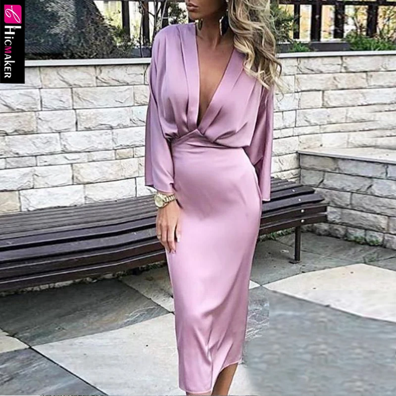 Solid Plunge Ruched Tight Waist Dress Women Bodycon Elegant Chic Office Lady Street Wear Fashion Trends Night Out Club Vestido | Женская