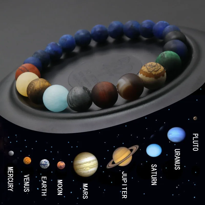 

2019 Frosted Natural Stone Eight Planets Bracelet Men Universe Galaxy Solar System Bracelet for Women Jewelry Gift For Her MY99