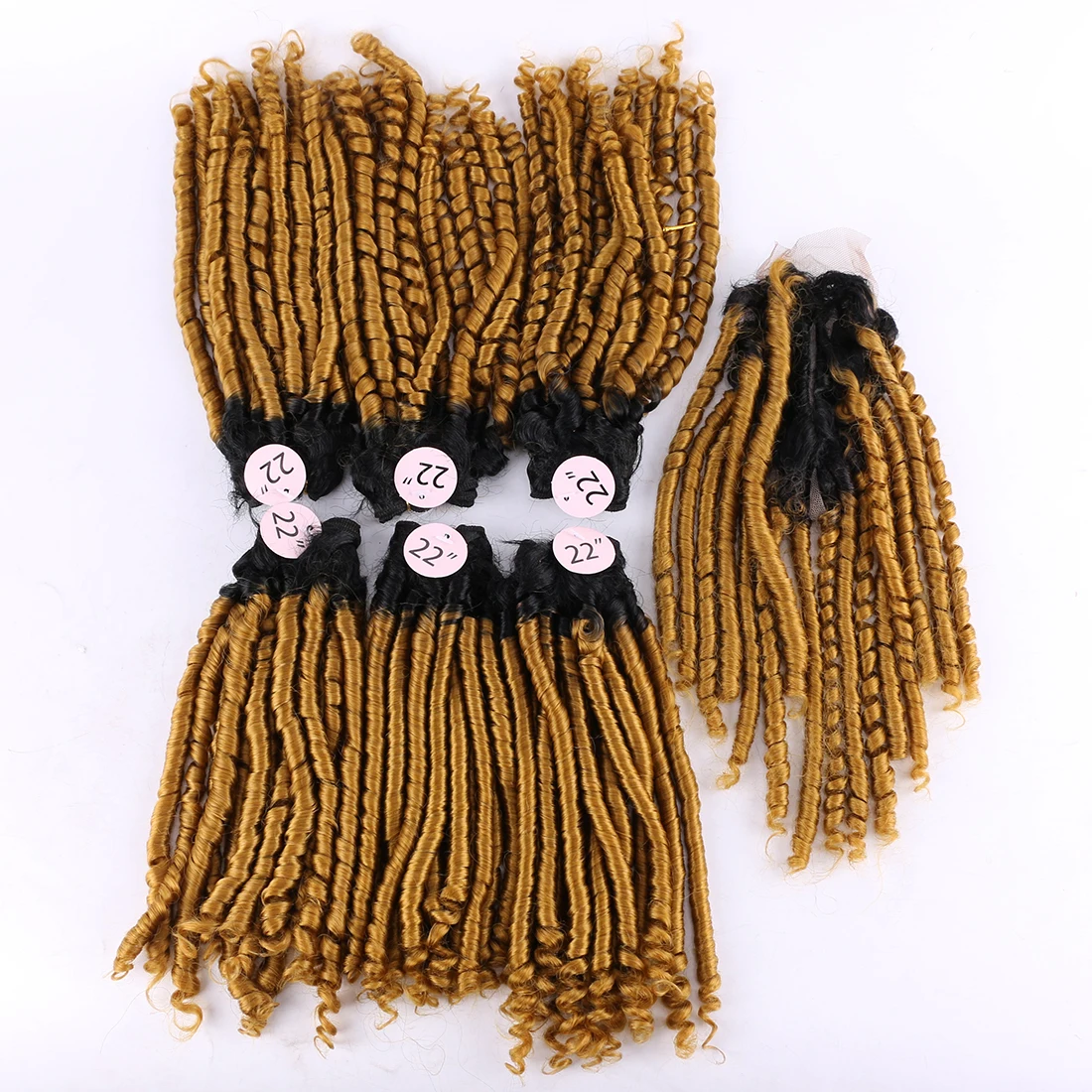 6+1 Gold Fummi Curly Hair Bundles With Closure 6 Bundles One Set 22 Inches Afro Kinky Curly Hair Extensions For Black Women
