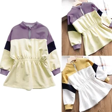 Весеннее платье-свитер для девочек; хлопковая детская одежда с длинными рукавами; эластичная резинка на талии для девочек; повседневный костюм для маленьких детей