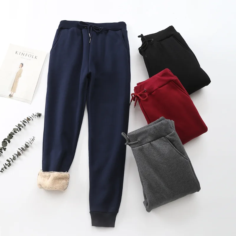 

Pants For Women Cashmere Stacked Sweatpants Solid High Waist Thick Cashmere Harlan Pants Casual Keep Warm Trousers Joggers Women