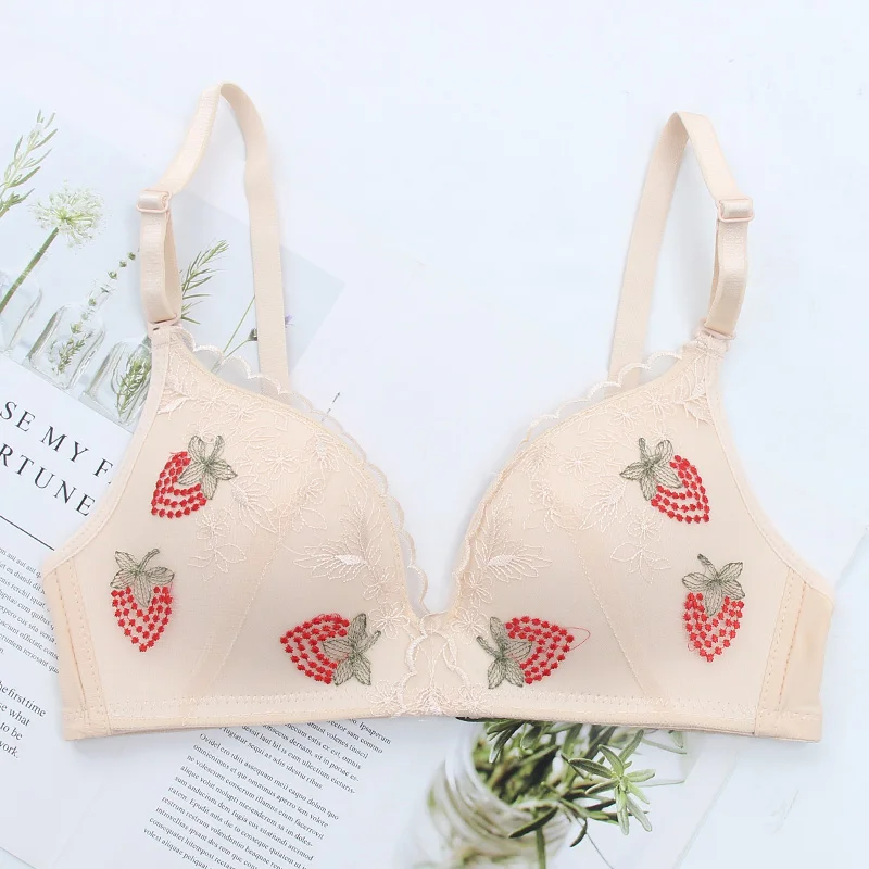 Strawberry Модное нижнее белье, женский сексуальный кружевной бюстгальтер с вышивкой вишни, тонкое мягкое удобное дышащее нижнее белье для девочек-подростков - Цвет: Strawberry