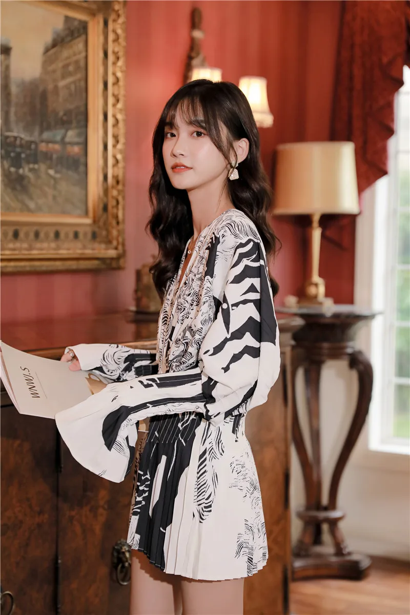 CHEERART Batwing Bell Sleeve V Neck Blouse Women Long Sleeve Top Zebra Print Frilly Tunic Tops Designer Fashion 2020