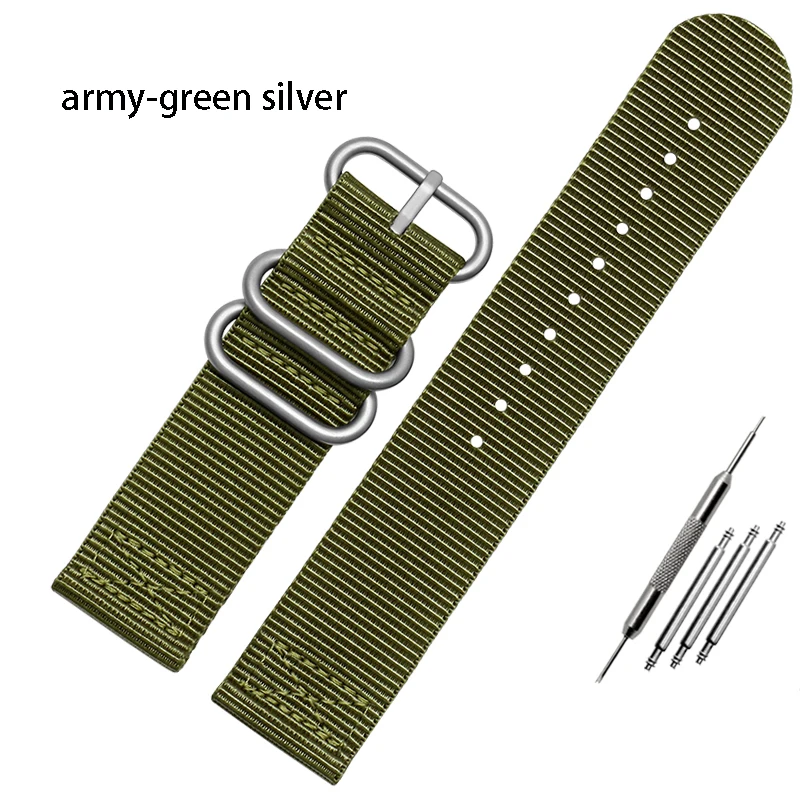 Durable Canvas Nylon Outdoor Sports Watch Strap in Black, Blue, and Army Green