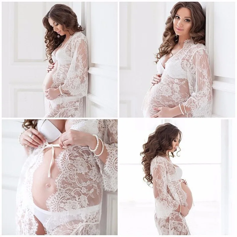 Women V-neck Gown Lace Maternity Maxi Dresses Fancy Shooting Photo Pregnant Women Dresses Photography Props Maternity Clothing