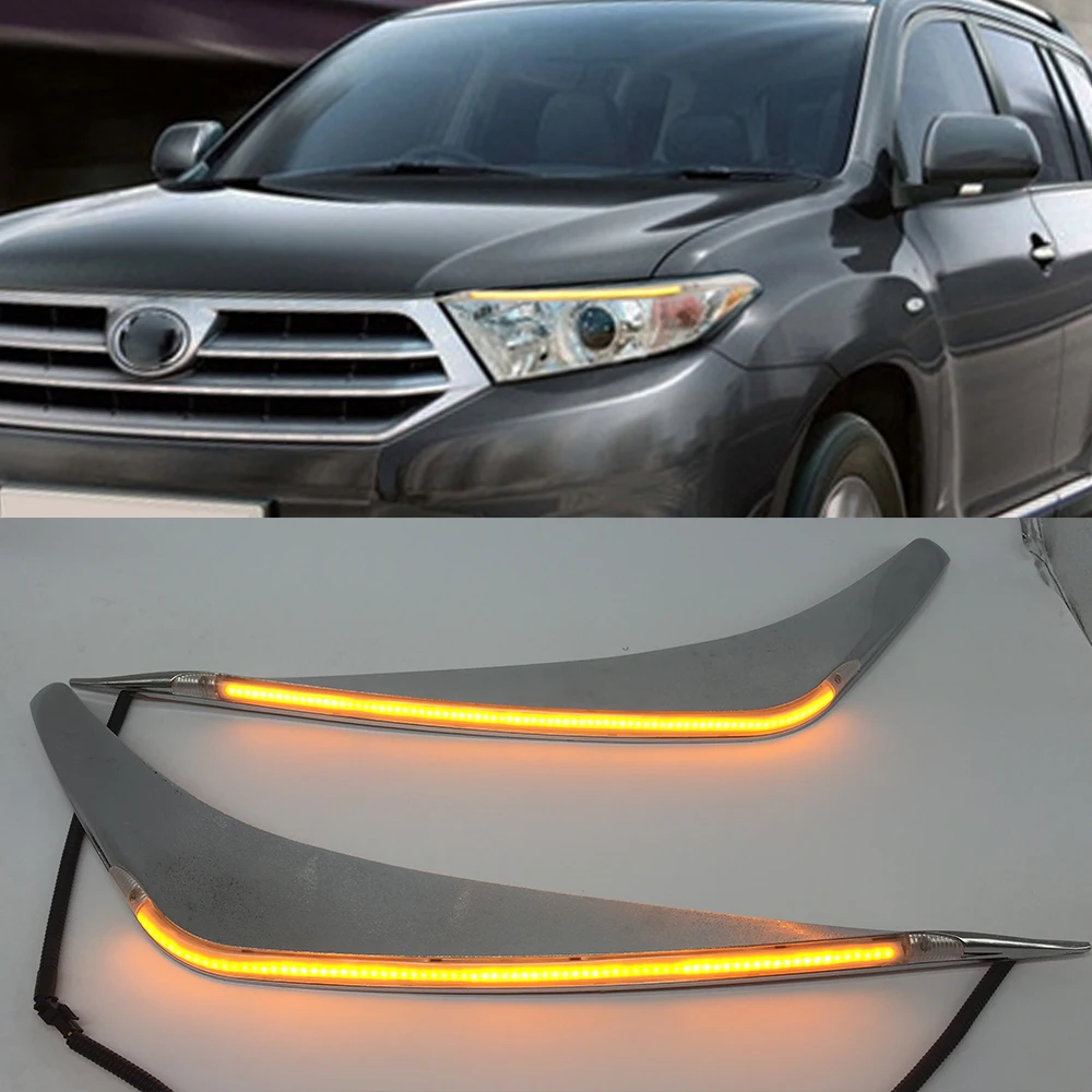 1 Pair LED Daytime Running Light Yellow Turn Signal Relay Car Headlight Eyebrow Decoration For Toyota Highlander 2012 2013 2014 |