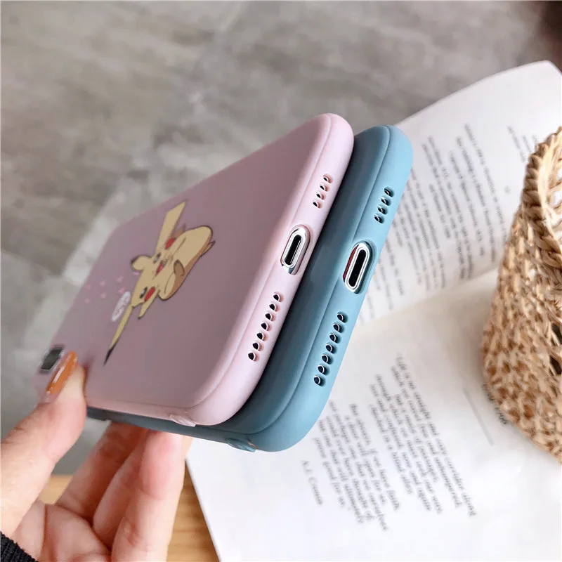 For iphone 7plus case silicone cover Pokemons pikachue Anime Phone Case for coque iPhone 7 7 plus 6 6S 8 Plus X XR XS MAX Case