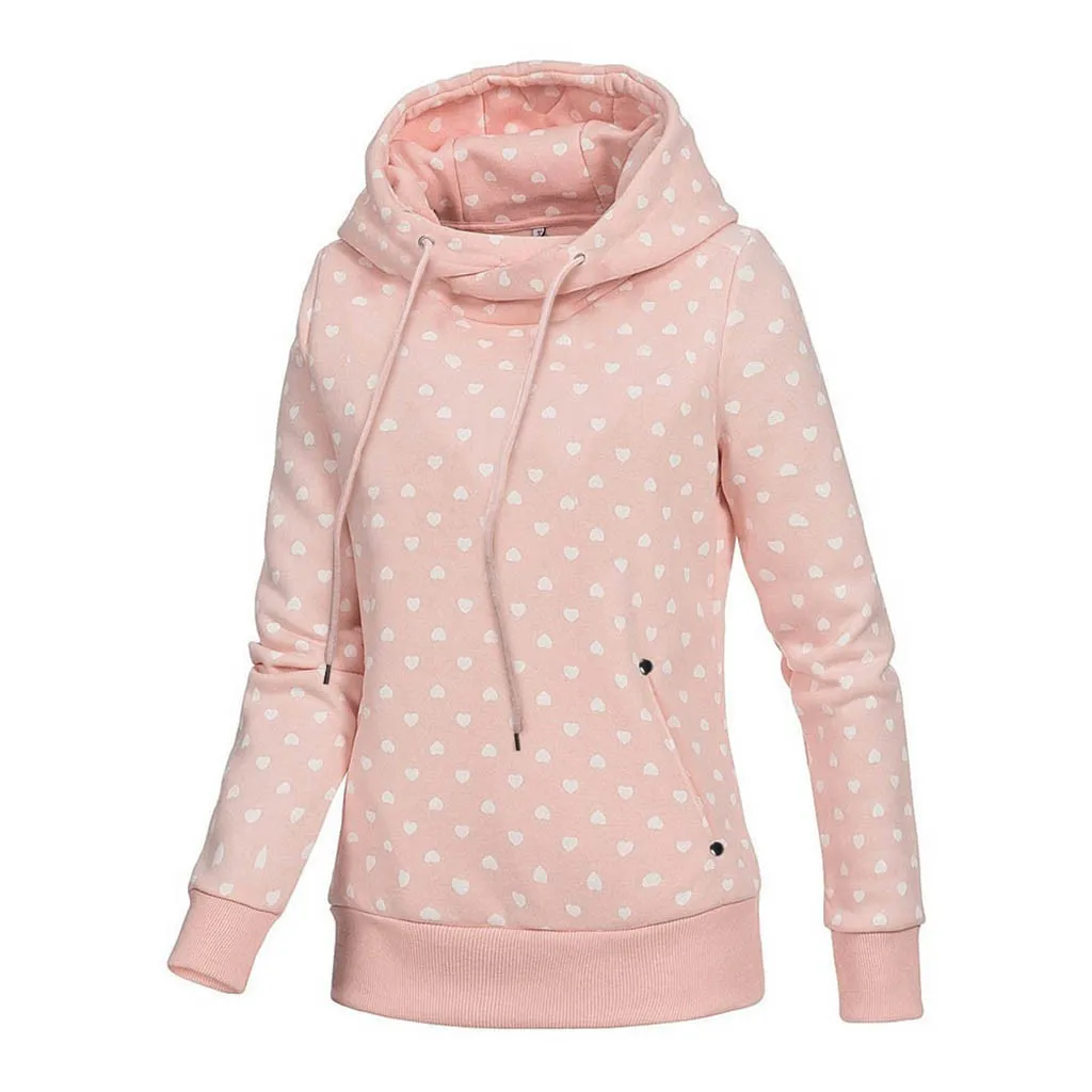 JAYCOSIN sports style fashion ladies pocket hooded sweatshirt casual heart-shaped printing sweatshirt daily birthday gift