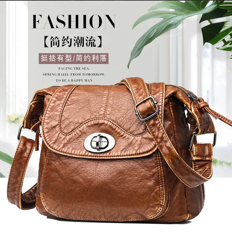 

PU Leather Turnlock Shoulder Bag WOMEN'S Bag 2020 New Style Europe And America Retro Versitile Fashion Shoulder Oblique Bag