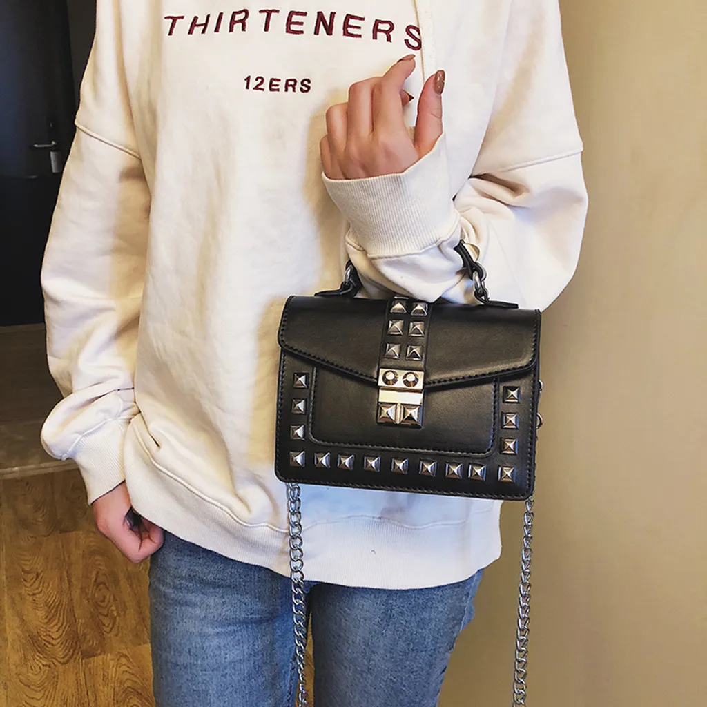 Small clear Brand Designer Woman New Fashion Messenger Bag Chains Shoulder Bag Female Rivets Transparent Square PU Handbag