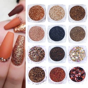 

6 Box Nail Glitter Set Rose Gold Pigment Powder Flakes For Nail Art Decorations Silver 3D Sequin Nail Manicure Slider LA1539-NEW
