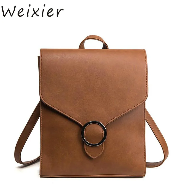 

WEIXIER Retro PU Leather Small Bag Leisure Bags All-match Simple British Student Backpack Bag Girls School Bag NS-82