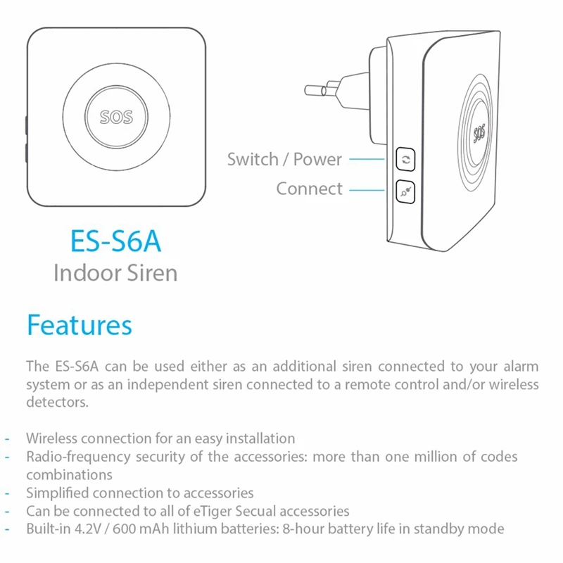 Smarsecur S6A 85Db сирена поставляется с стробоскопическим светильник беспроводной сирены для Smarsecur H6 сигнализации системы(ЕС Plug