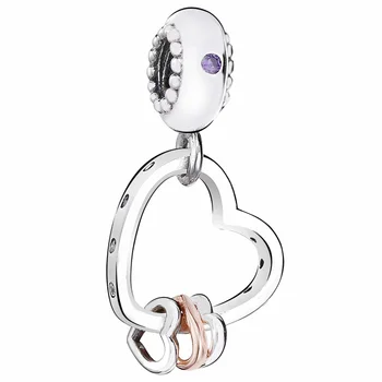 

New 925 Sterling Silver Bead Charm Rose Hearts Highlights WIth Crystal Pendant Beads Fit Pandora Bracelet Bangle Diy Jewelry