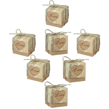

100Pcs/Lot Romantic Heart Candy Box For Wedding Decoration Vintage Kraft Wedding Box Favors And Gift Box With Burlap Twine Chic