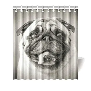 

Animal Dog Home Decor, Funny Pug Puppy Dog Waterproof Polyester Bathroom Shower Curtain Bath with Hooks, 66(Wide) x 72(Height)