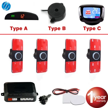 

SINOVCLE Car Parking Sensor Set LED/LCD/Buzzer 4 Flat Reverse Display Parking Sensor Kit 16mm 12V Backup Radar Monitor System