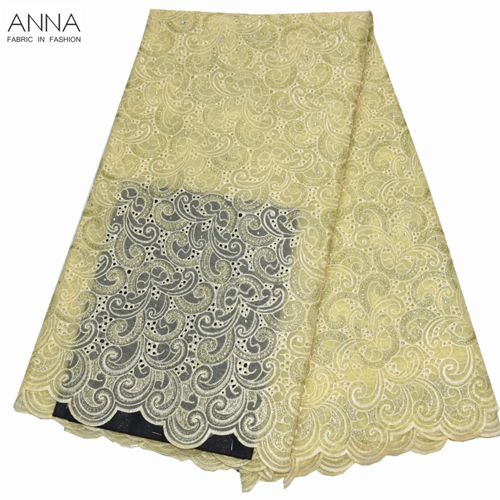 

Yellow Organza Lace Fabric 5 Yards/Piece Hollow Out Lace Dress Fabric Nigerian Embroidered Mesh Lace For Christmas Dress