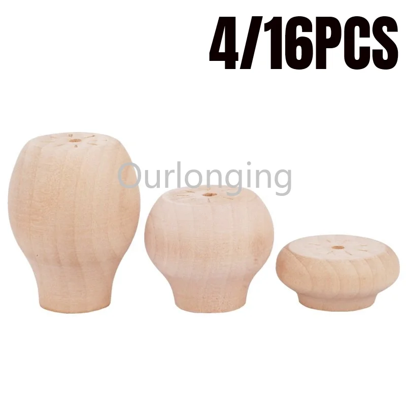 4/16PCS Solid Wood Furniture Legs Feet Replacement For Table Carbinet Coach Sofa Round Shape with Screws 20/40/60mm | Обустройство